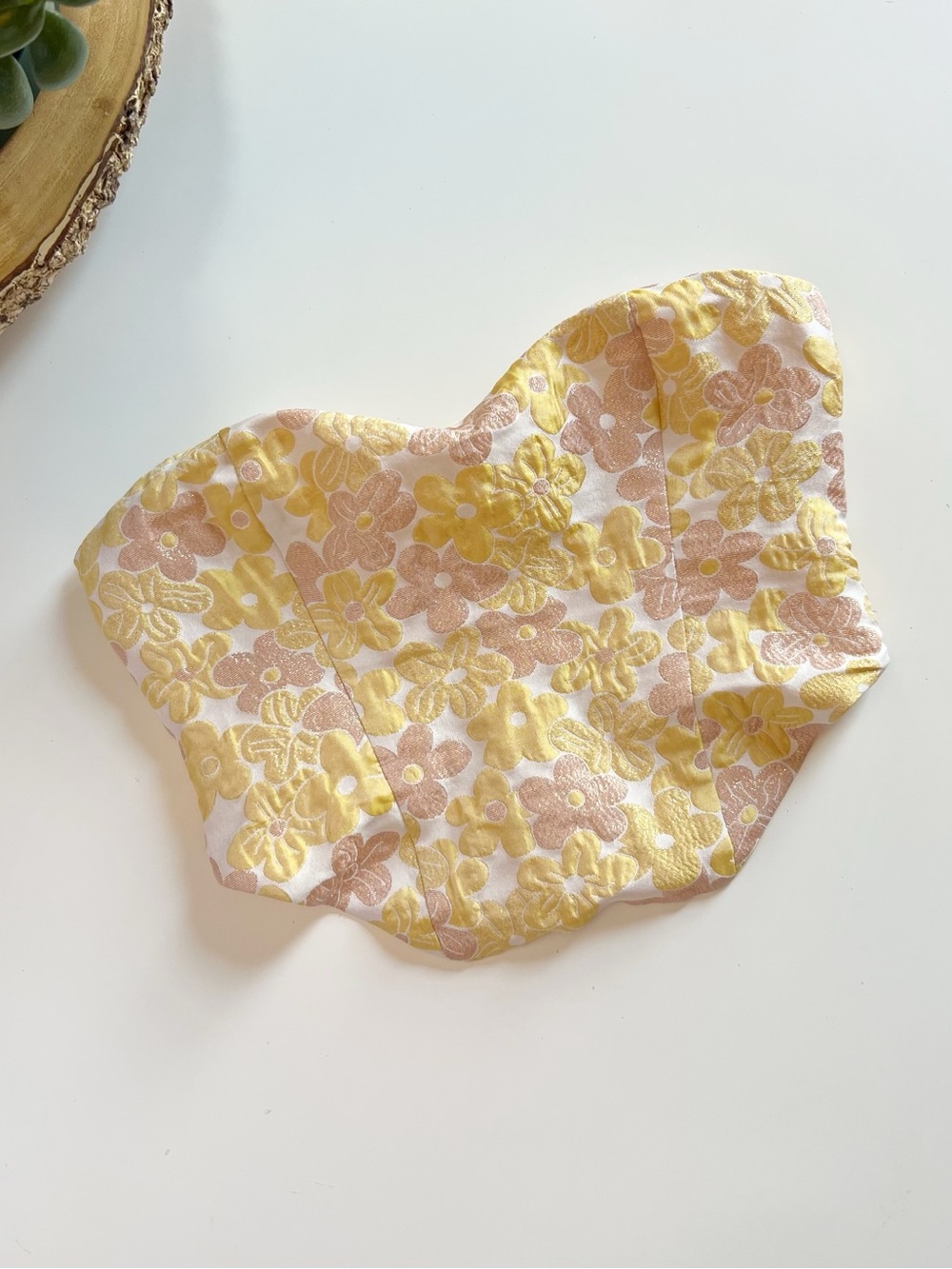 Reformation Strapless Floral Jacquard Corset Top Yellow Pink White Size 0